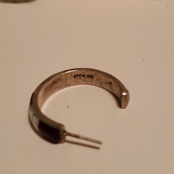 Opal Silver Enamel Hoop Earrings - Picture 2 of 4